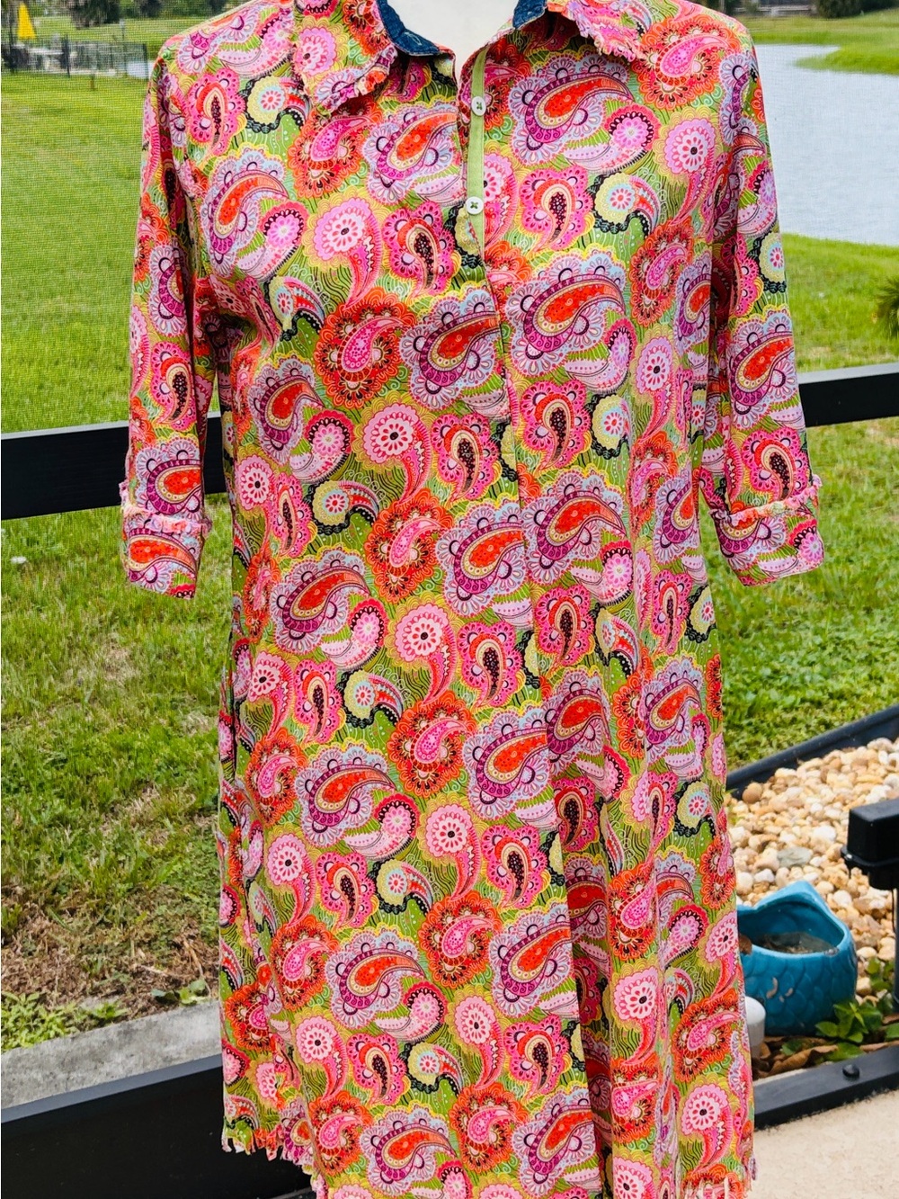 Dizzy Lizzie Paisley Collared Midi Dress Boho 70’s Coquette Multicolor Sz S